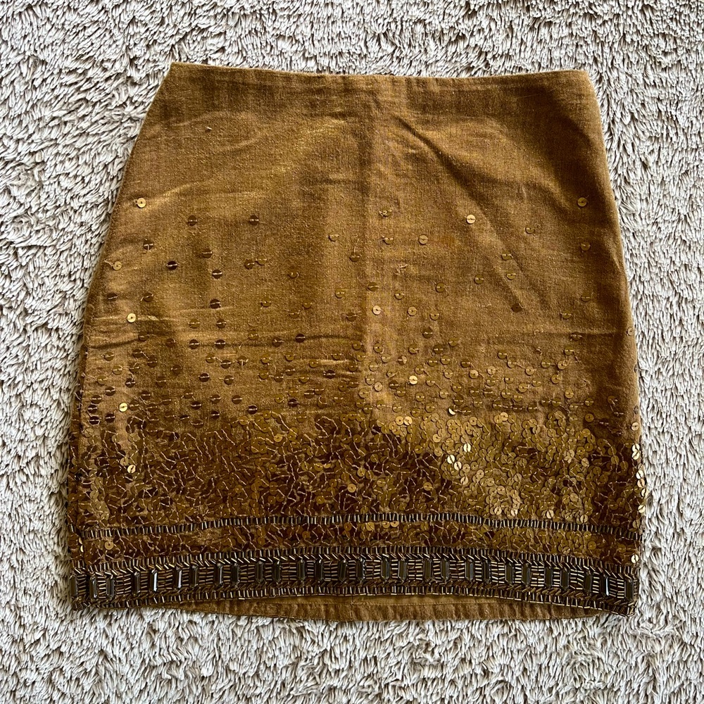 J.Lo Gold Sequin Linen Mini Skirt Sz 2